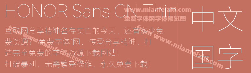 HONOR Sans CN Thin字体预览